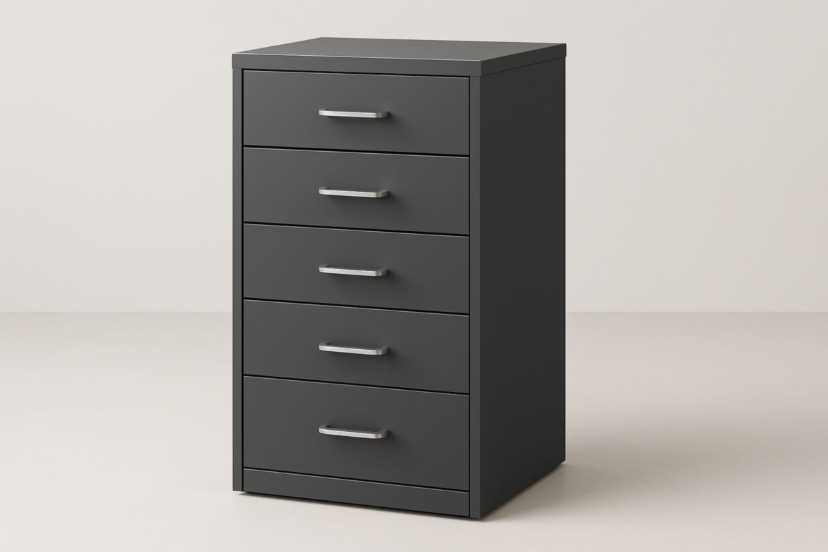 Armadietto in Legno Composito Nera con 5 Cassetti