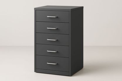 Armadietto in Legno Composito Nera con 5 Cassetti