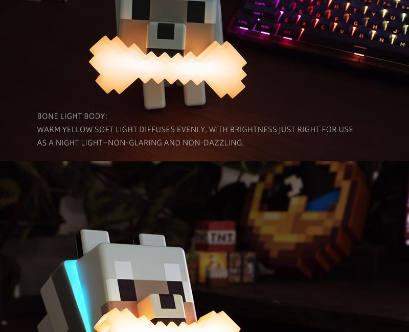 DIYCOM Pixel Wolf LED Night Light Game Style Wolf Lamp with Glowing Bone and RGB Collar 3D Printing Handmade Stylish Room Decor Christmas and New Year Gift Idea