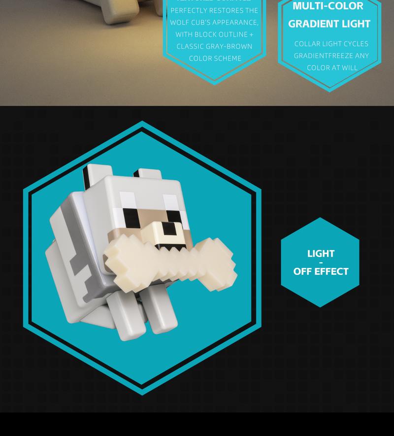 DIYCOM Pixel Wolf LED Night Light Game Style Wolf Lamp with Glowing Bone and RGB Collar 3D Printing Handmade Stylish Room Decor Christmas and New Year Gift Idea