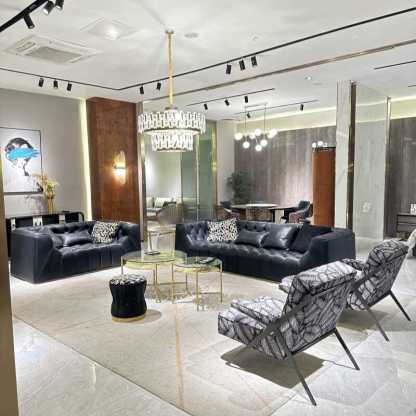 Italian Light Luxury robertocavalli Cracked Black Genuine Leather Villa Large Flat Living Room Straight Sofa