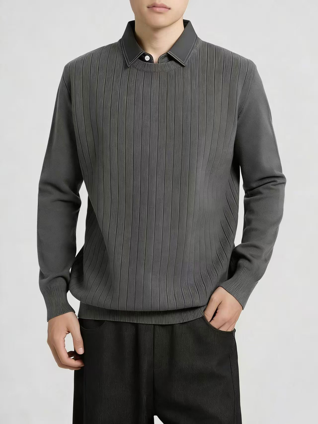 Ribbed texture men's sweater