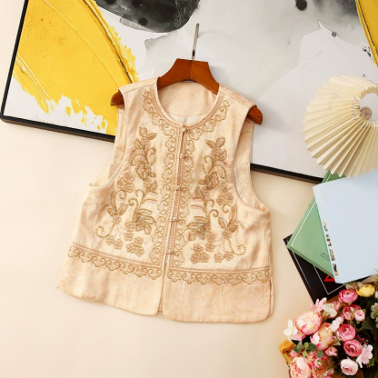 Embroidered and beaded sleeveless vest