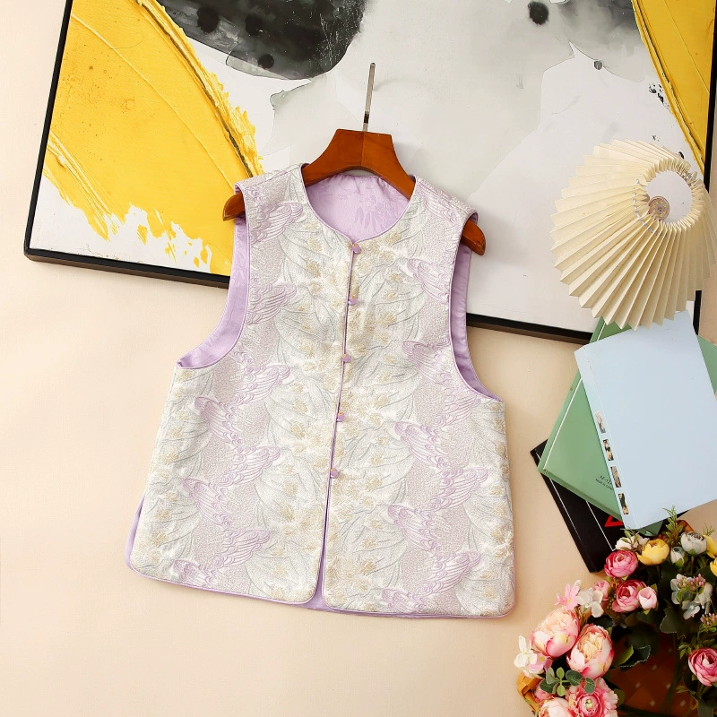 Sleeveless vest, round-neck jacket, embroidered jacket