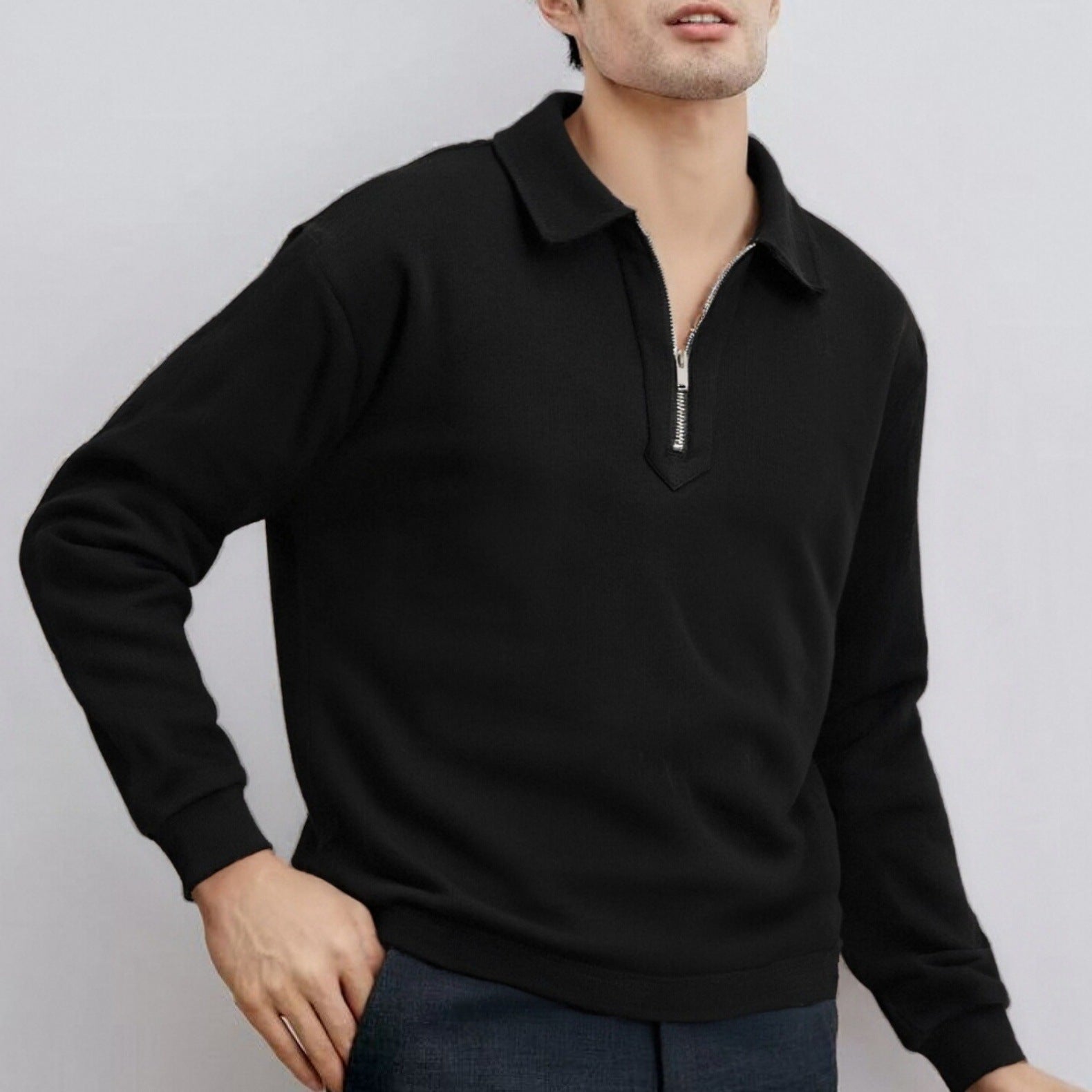 Half-zip loose-fitting casual polo shirt