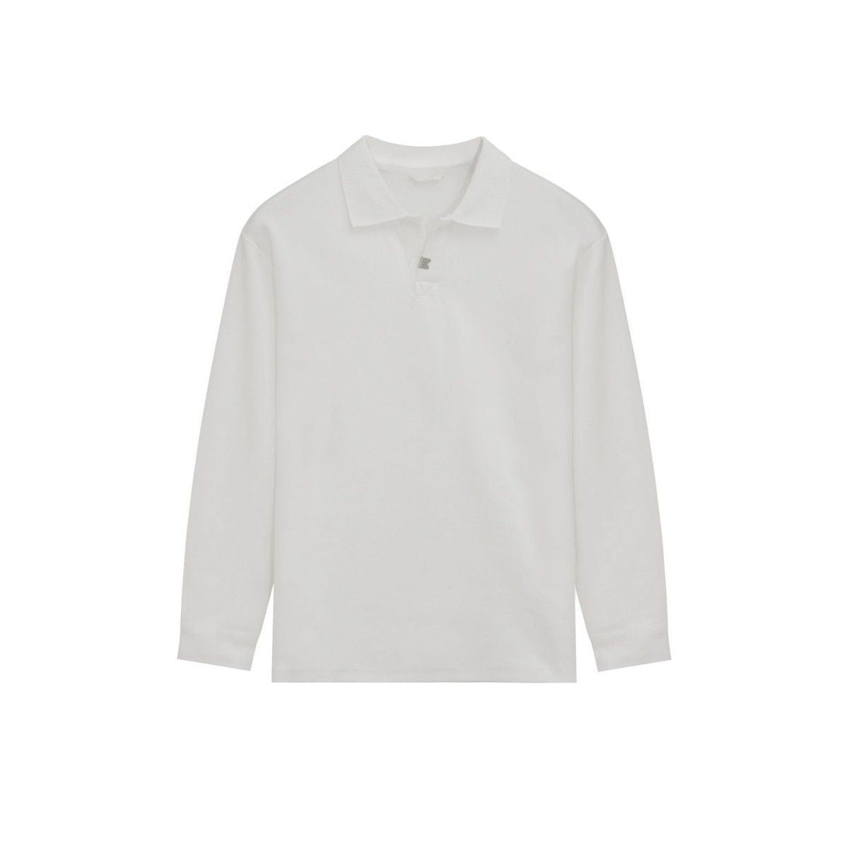 Loose-fitting, casual long-sleeved men's polo shirt with a collar.