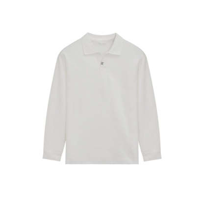 Loose-fitting, casual long-sleeved men's polo shirt with a collar.