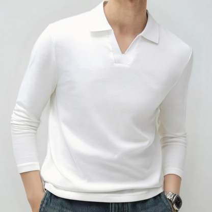 Long-sleeved, collared, warm polo shirt