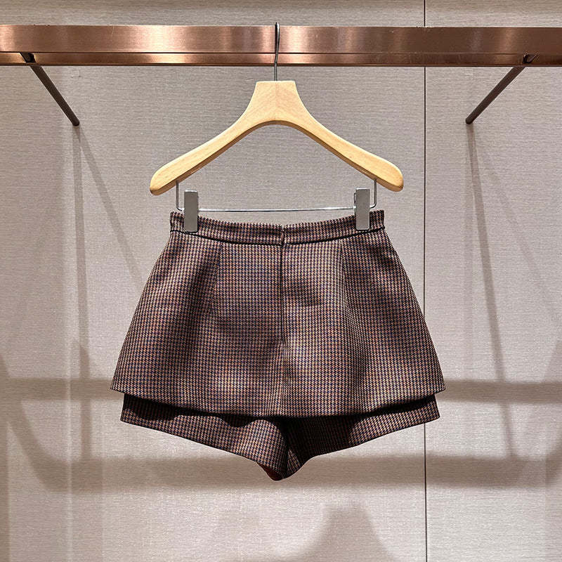 Checked casual versatile wide-leg shorts