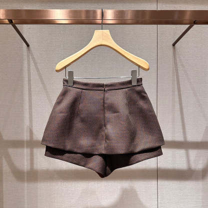 Checked casual versatile wide-leg shorts