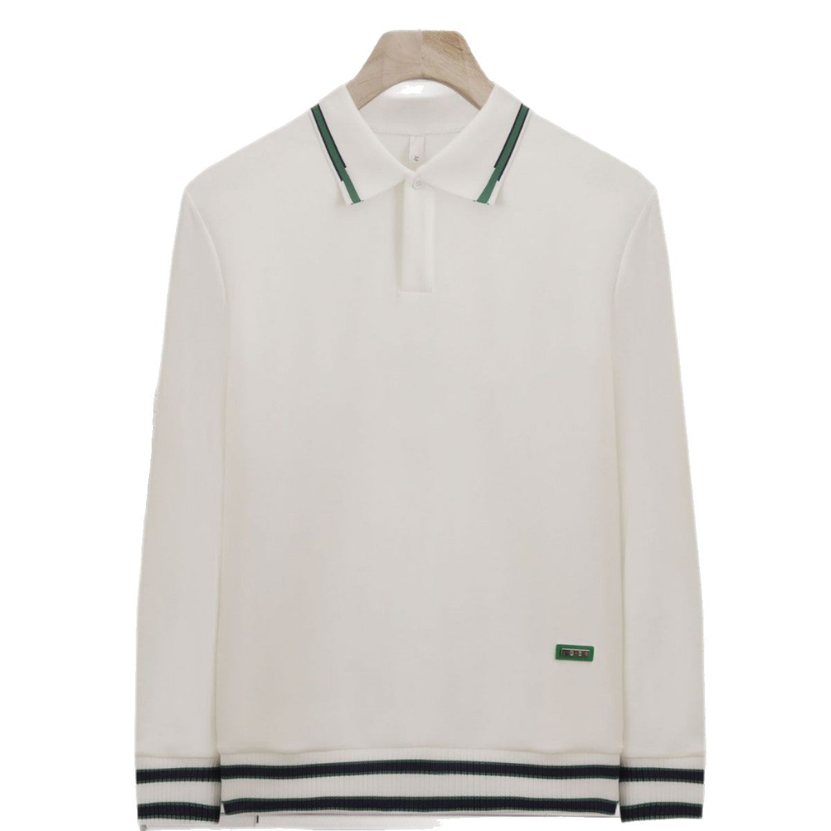 Stylish and casual color-blocked long-sleeved polo shirt with a turn-down collar