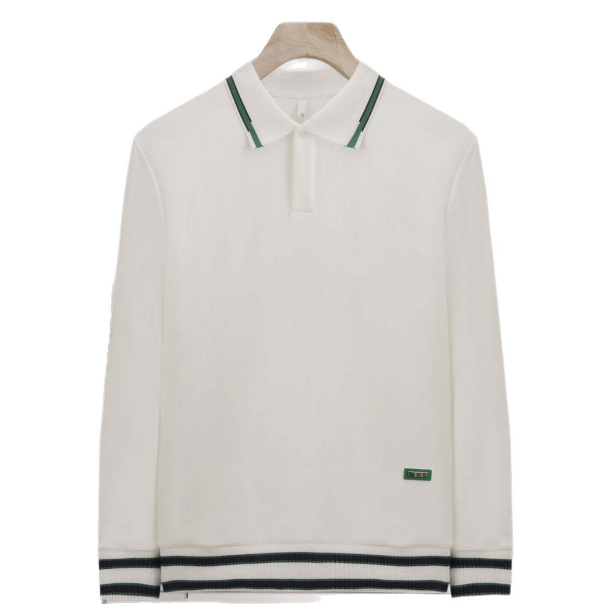 Stylish and casual color-blocked long-sleeved polo shirt with a turn-down collar