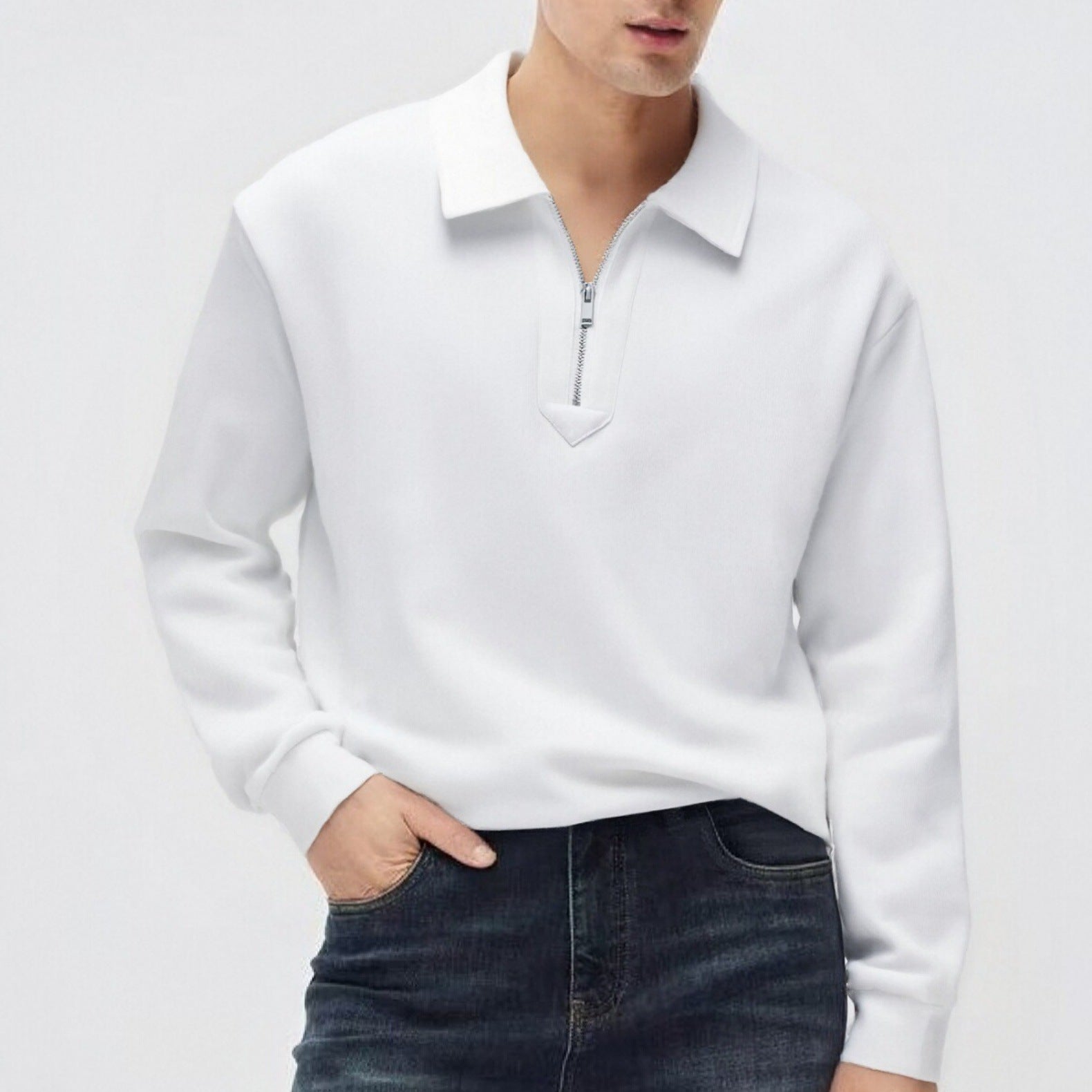 Half-zip loose-fitting casual polo shirt