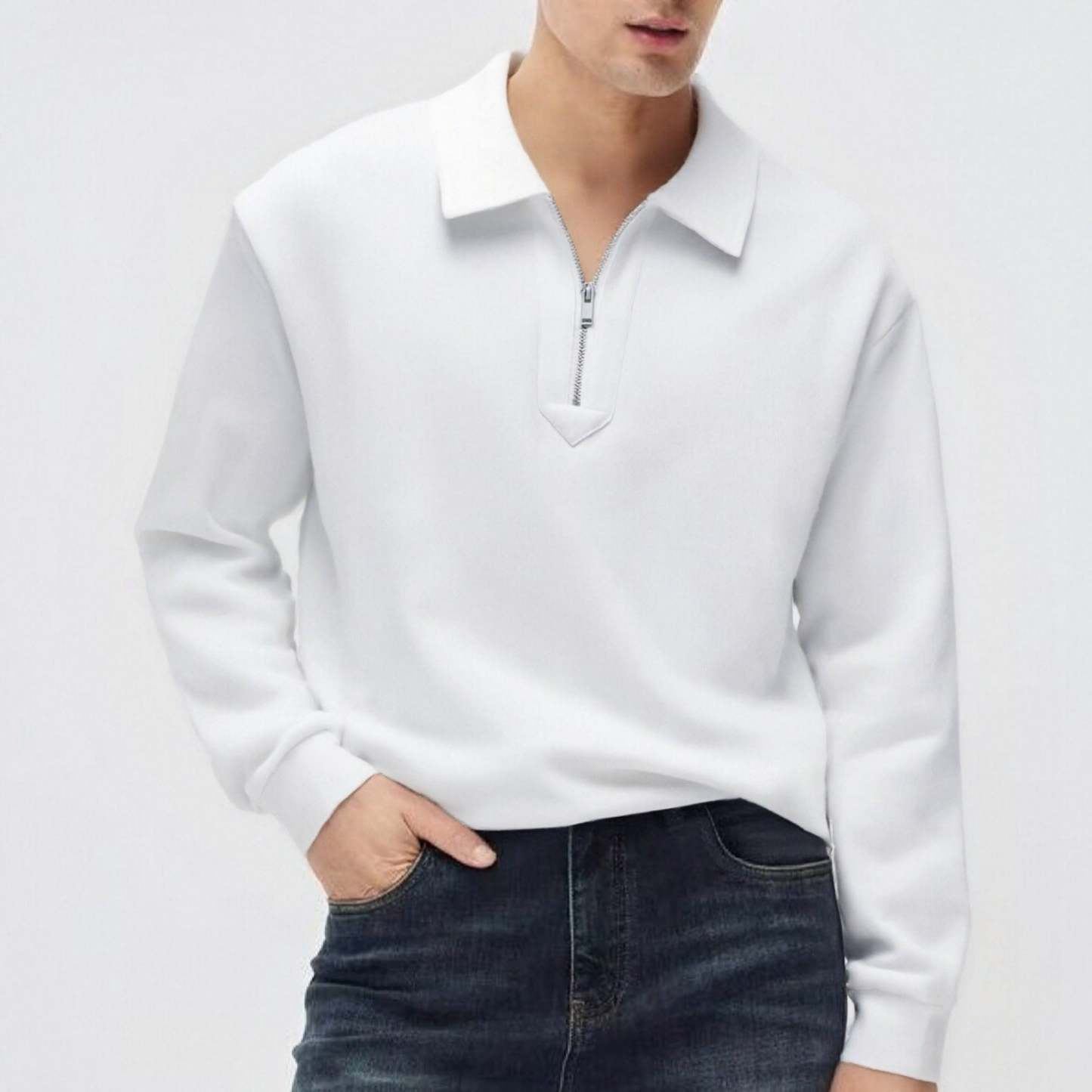Half-zip loose-fitting casual polo shirt