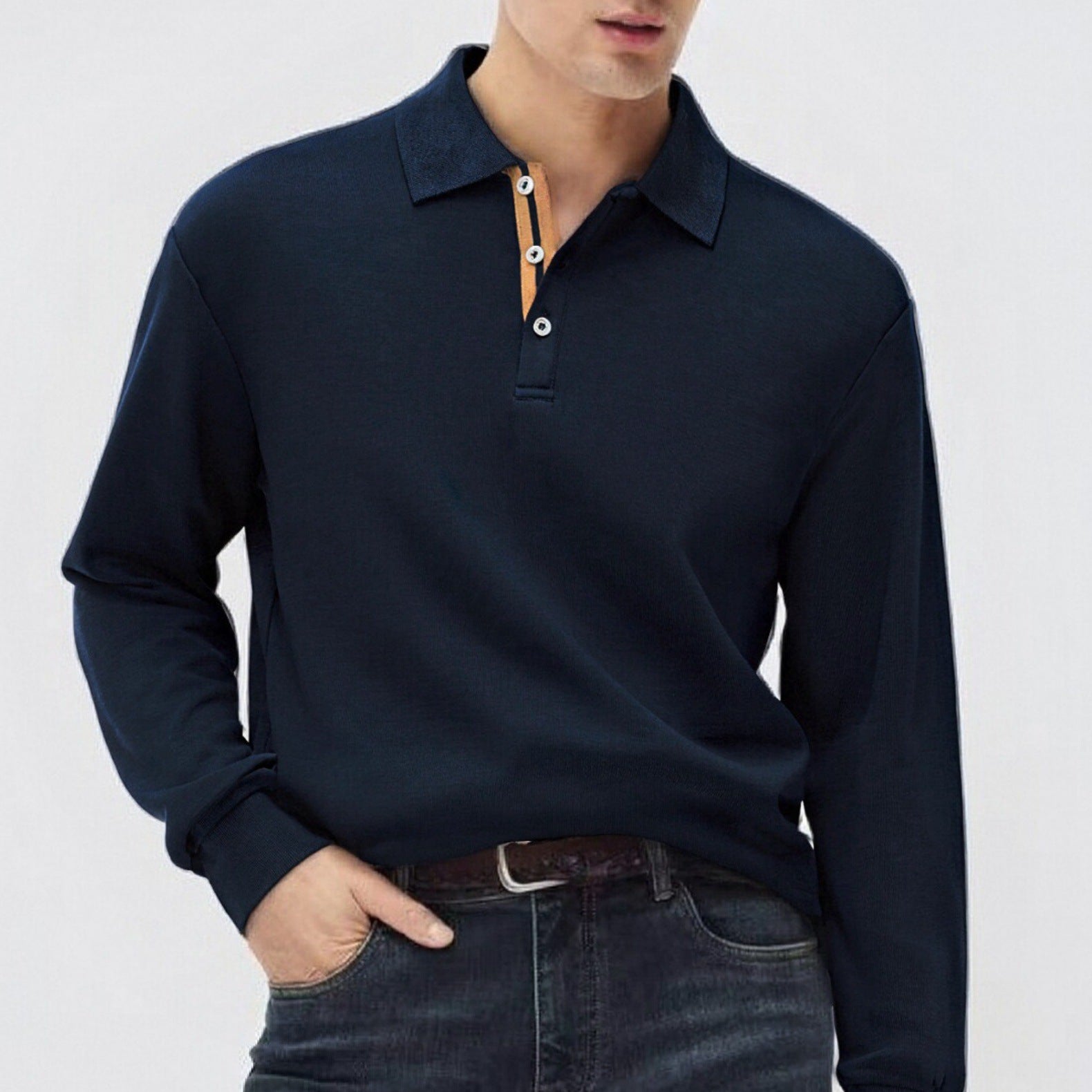 Casual and versatile long-sleeved collared polo shirt