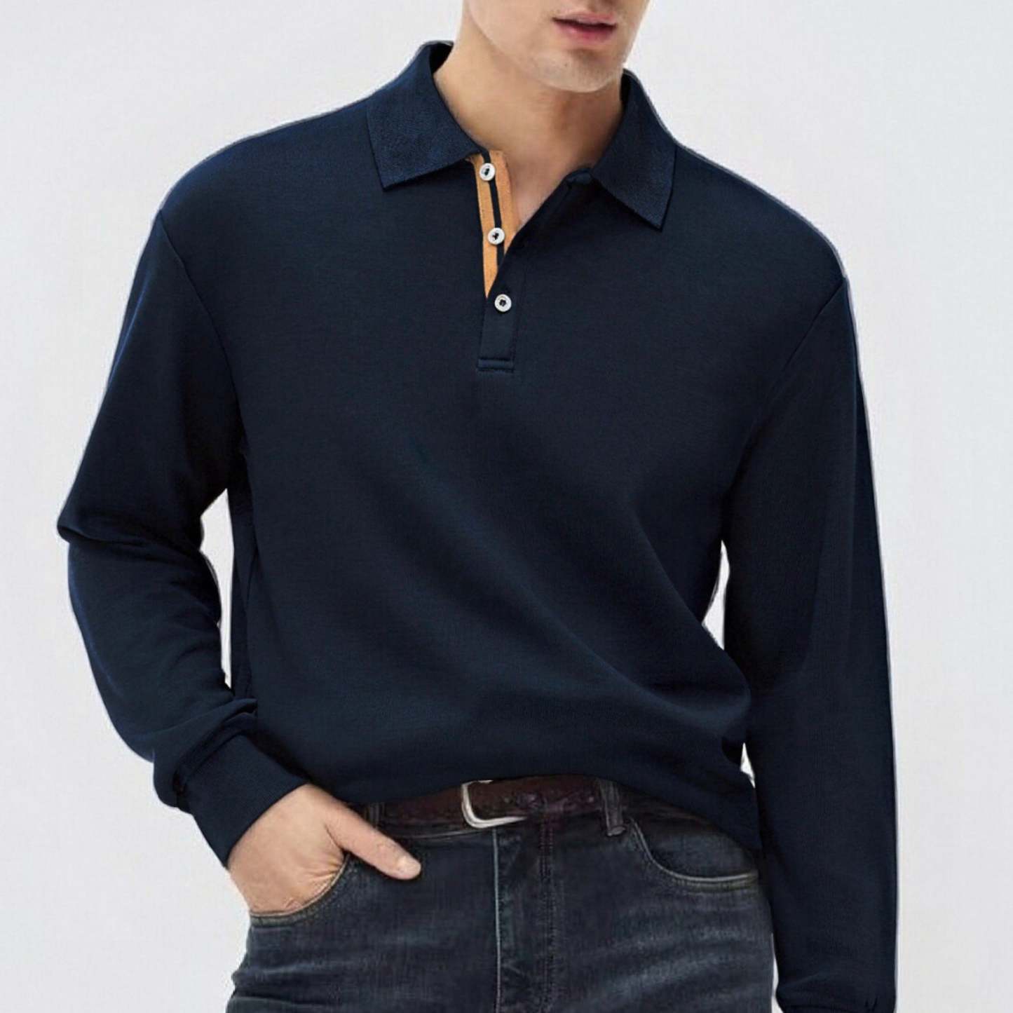 Casual and versatile long-sleeved collared polo shirt
