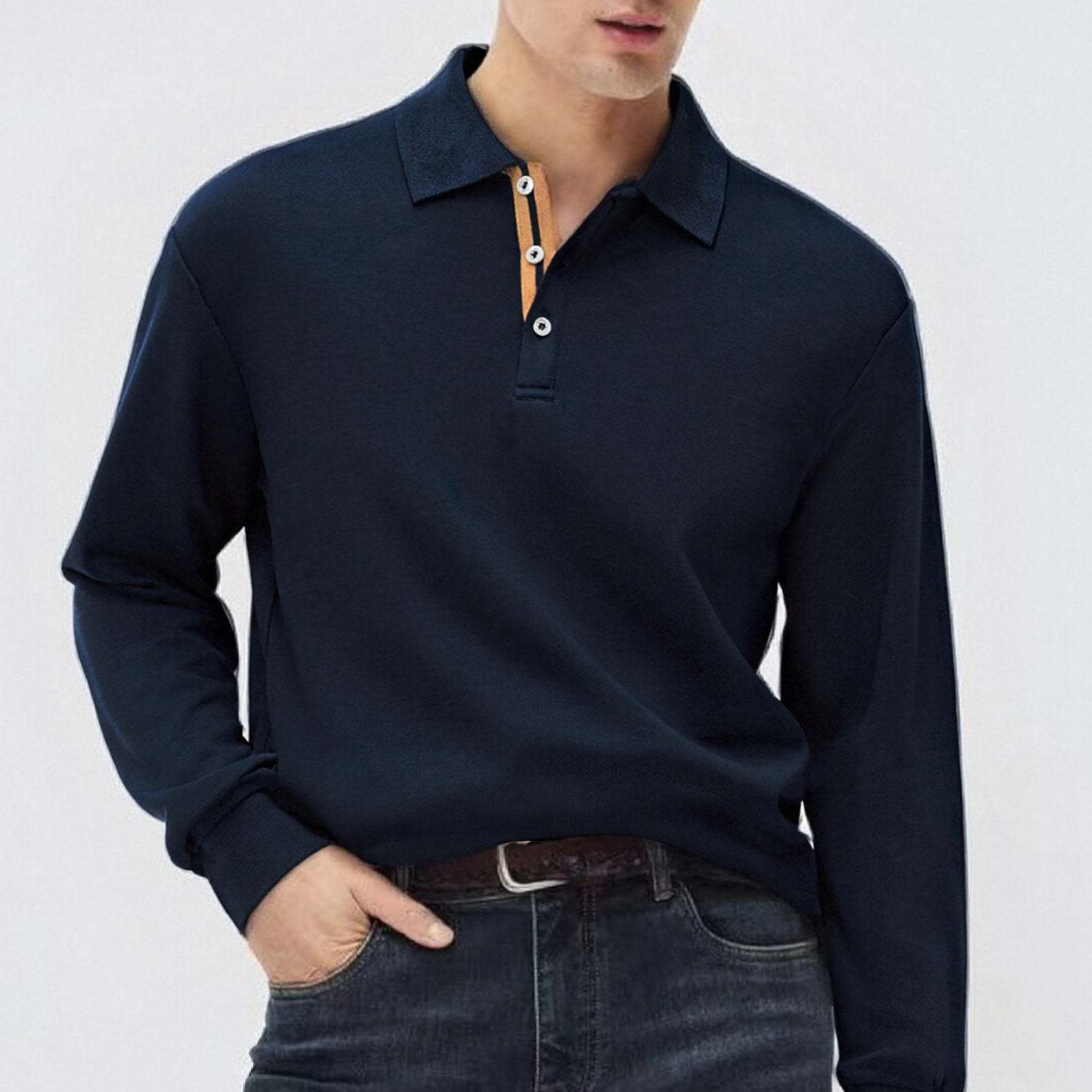 Casual and versatile long-sleeved collared polo shirt