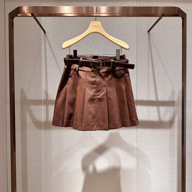College-style A-line pleated short skirt