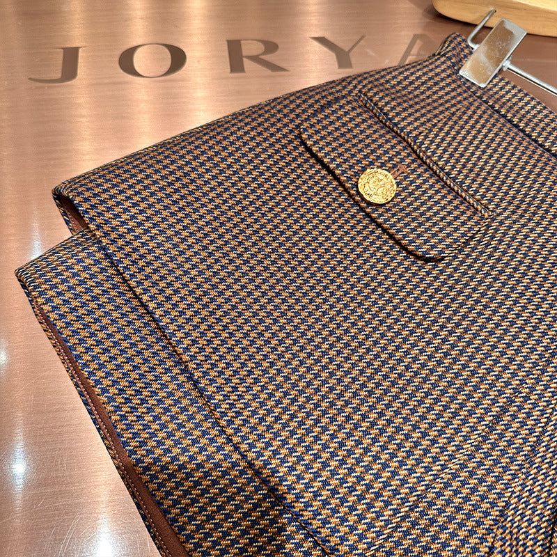 Checked casual versatile wide-leg shorts