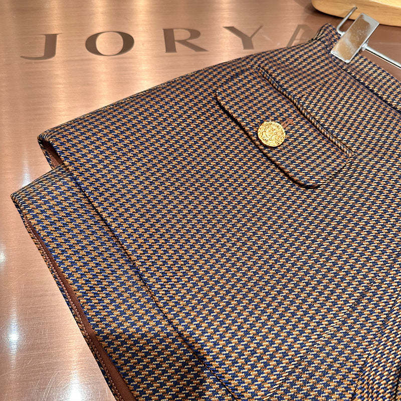 Checked casual versatile wide-leg shorts