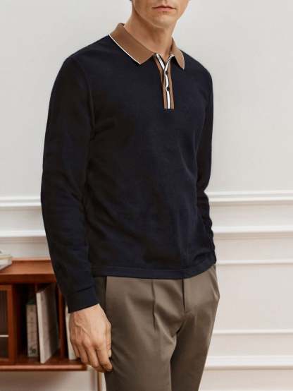 Loose, casual long-sleeved T-shirt/polo shirt