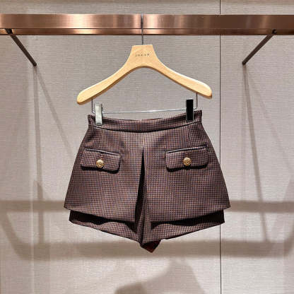 Checked casual versatile wide-leg shorts