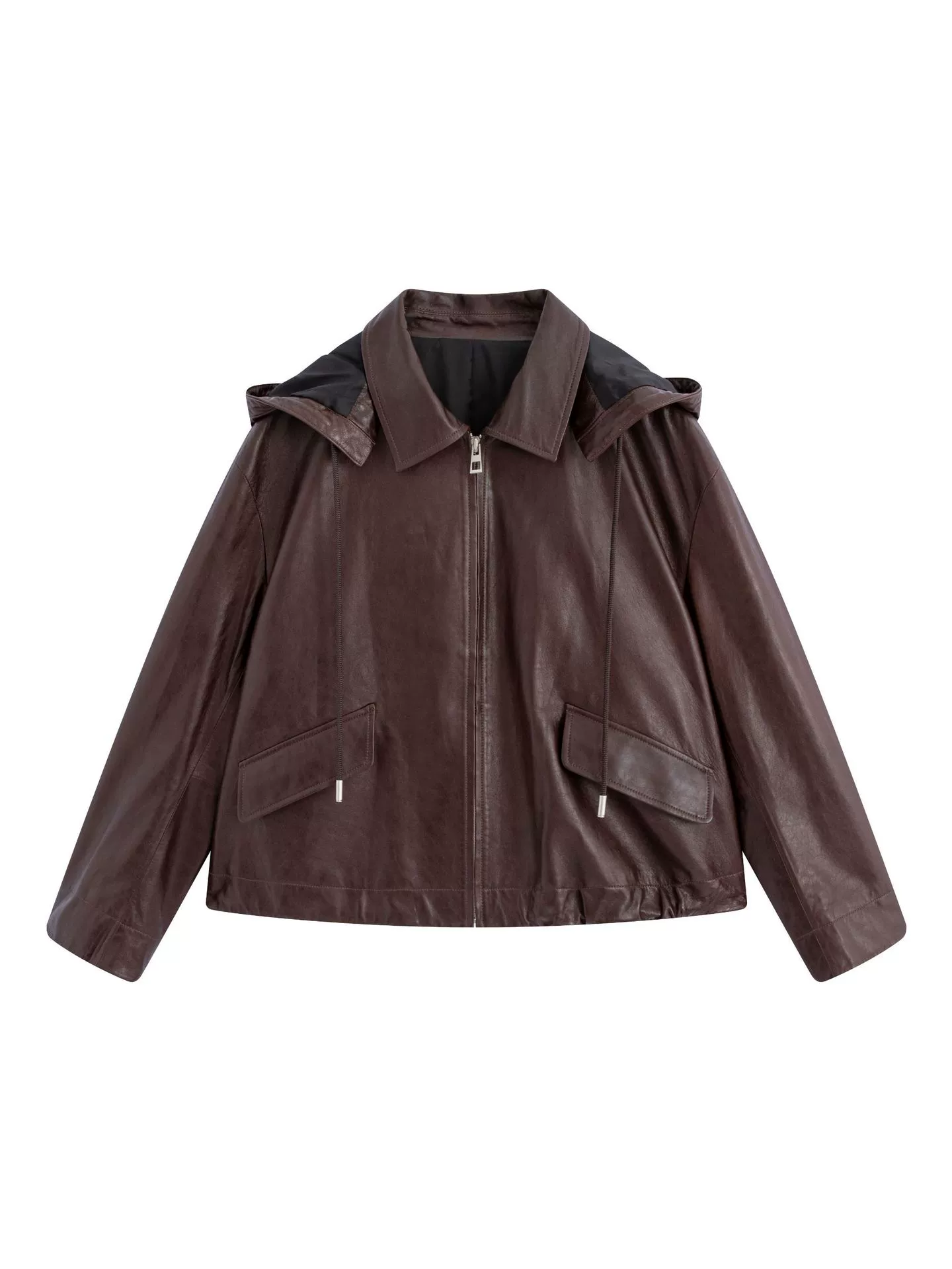 Sheepskin jacket, new autumn/winter style, sporty hooded leather jacket.