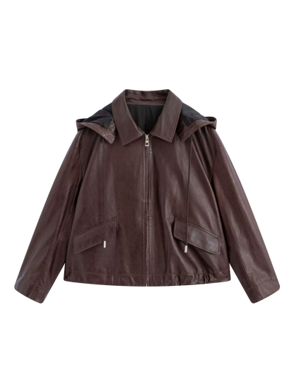 Sheepskin jacket, new autumn/winter style, sporty hooded leather jacket.