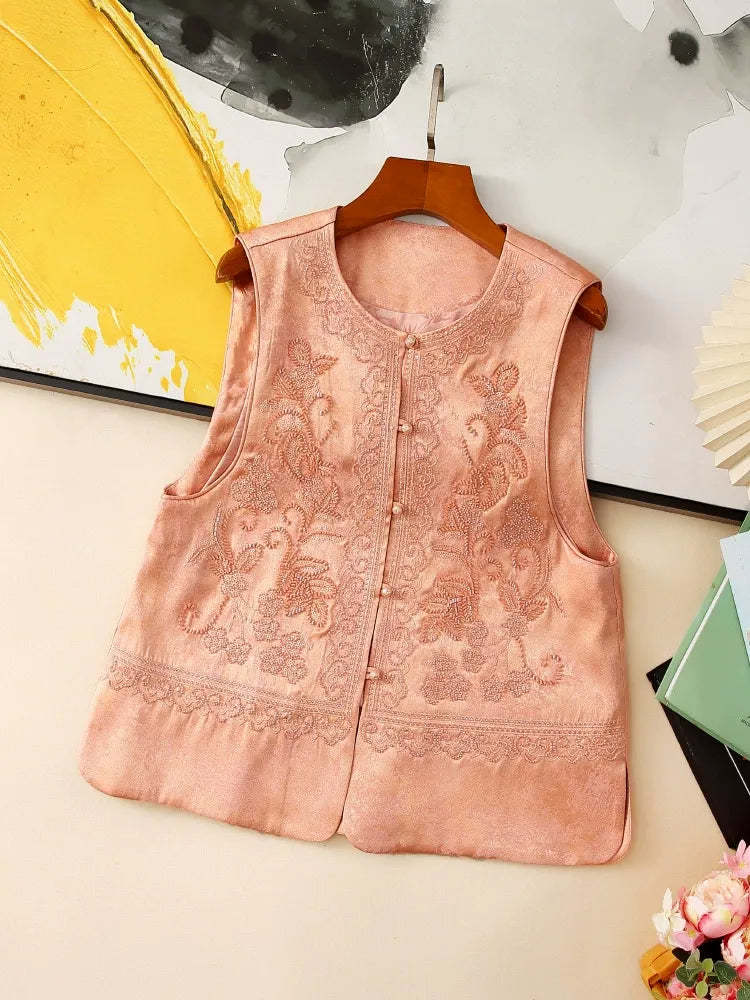 Embroidered and beaded sleeveless vest