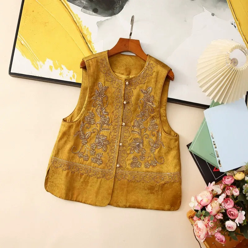 Embroidered and beaded sleeveless vest