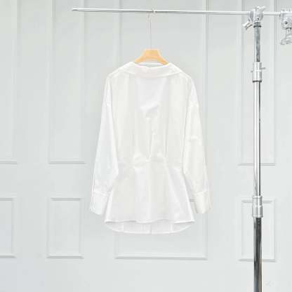 Women's Oversized-Fit Cotton Stretch Poplin Button-Down Dress Shirt