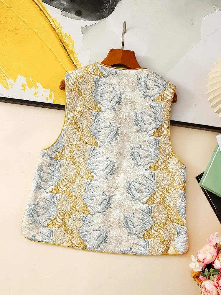 Sleeveless vest, round-neck jacket, embroidered jacket