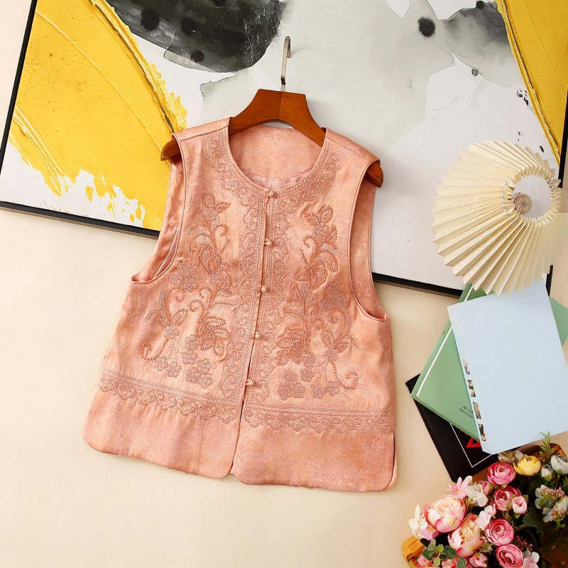 Embroidered and beaded sleeveless vest