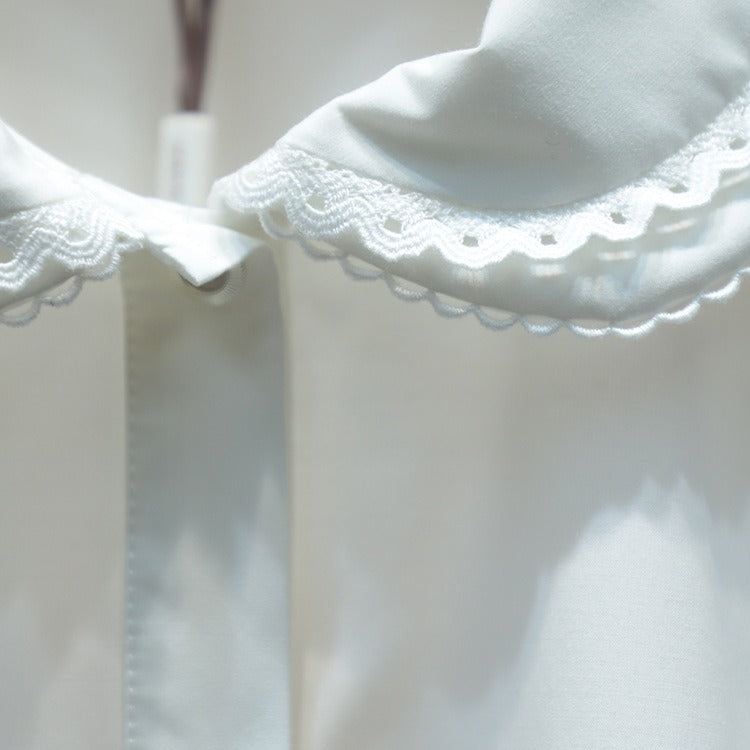 Peter Pan collar, patchwork, wavy hem, single-breasted shirt/blouse