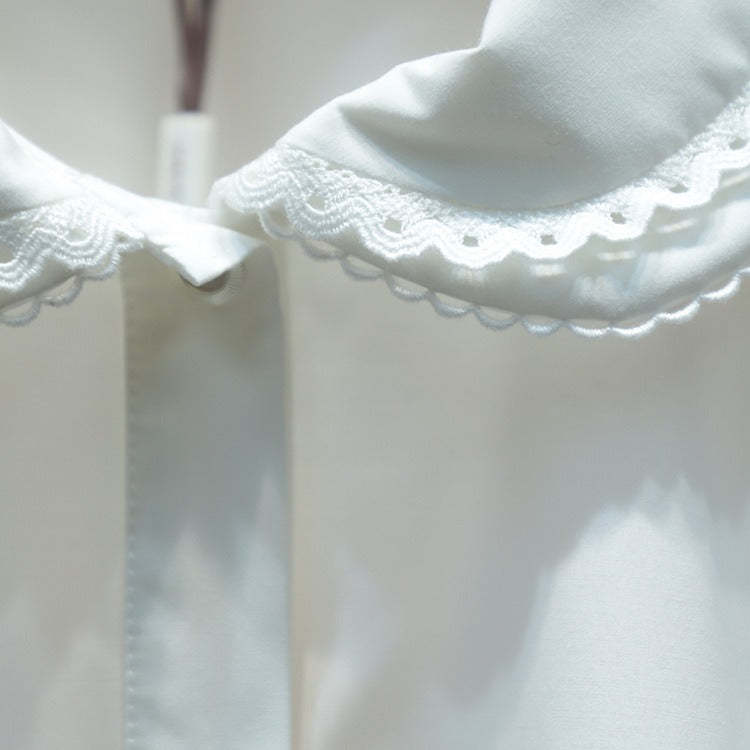 Peter Pan collar, patchwork, wavy hem, single-breasted shirt/blouse