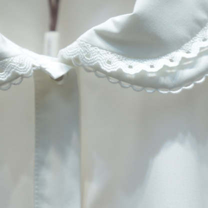 Peter Pan collar, patchwork, wavy hem, single-breasted shirt/blouse