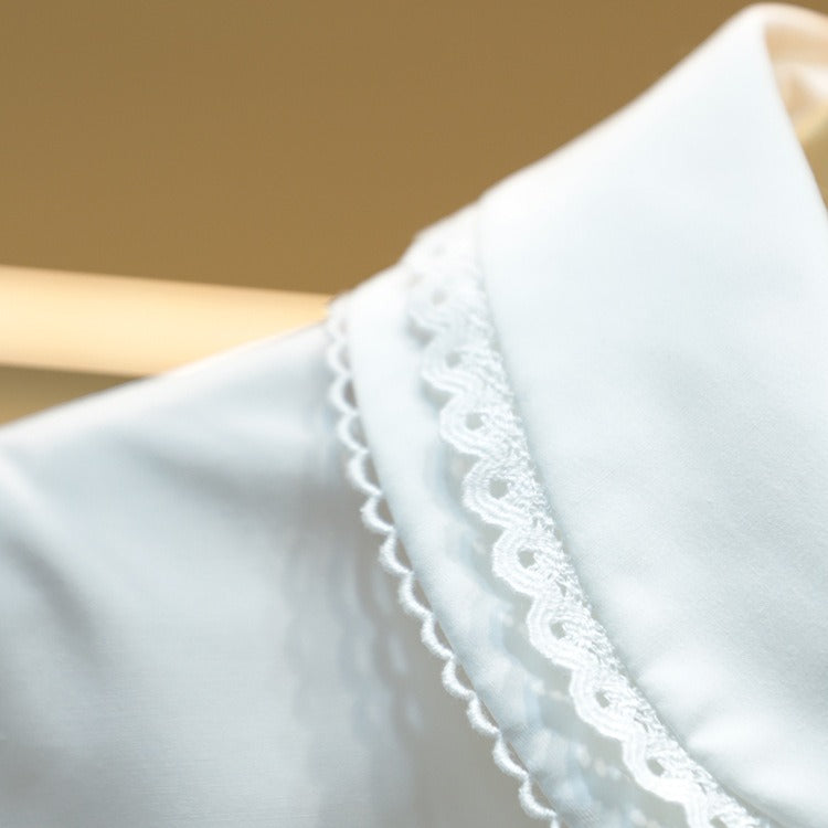 Peter Pan collar, patchwork, wavy hem, single-breasted shirt/blouse