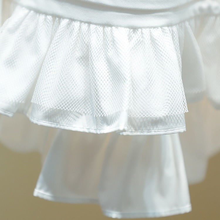 Peter Pan collar, patchwork, wavy hem, single-breasted shirt/blouse