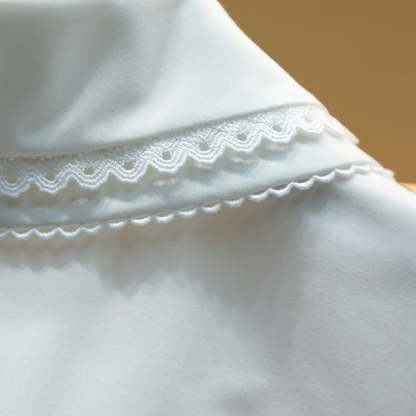 Peter Pan collar, patchwork, wavy hem, single-breasted shirt/blouse