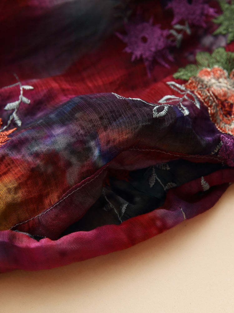 Printed and embroidered silk-cotton dress