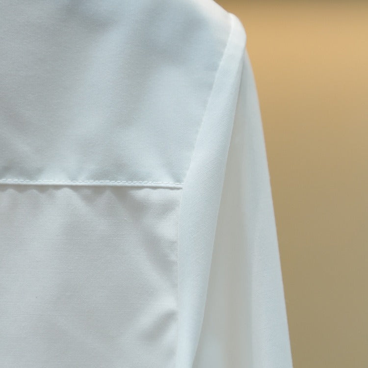 Peter Pan collar, patchwork, wavy hem, single-breasted shirt/blouse