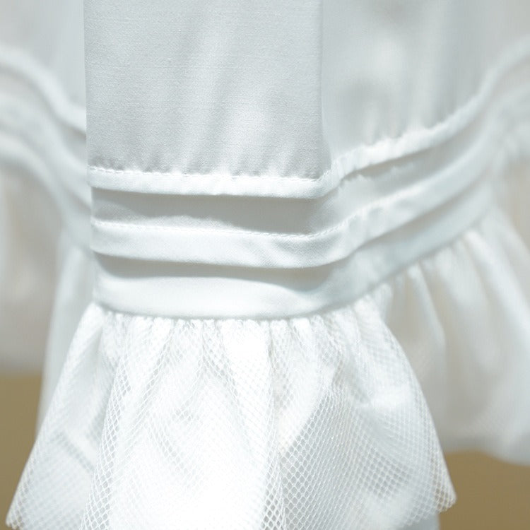 Peter Pan collar, patchwork, wavy hem, single-breasted shirt/blouse