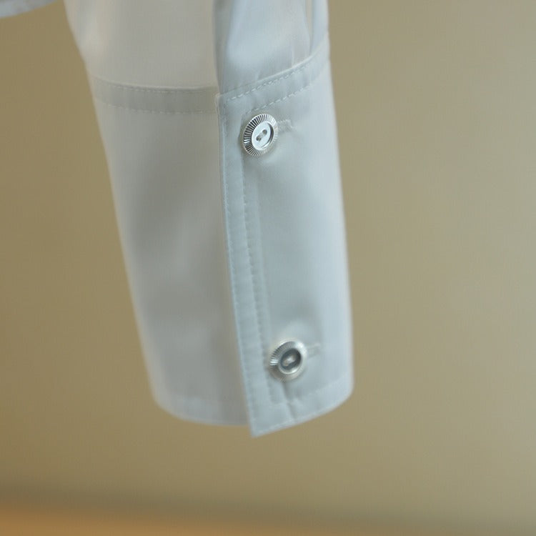 Peter Pan collar, patchwork, wavy hem, single-breasted shirt/blouse