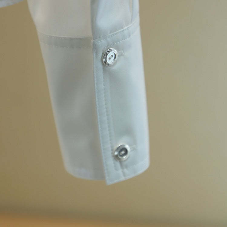 Peter Pan collar, patchwork, wavy hem, single-breasted shirt/blouse