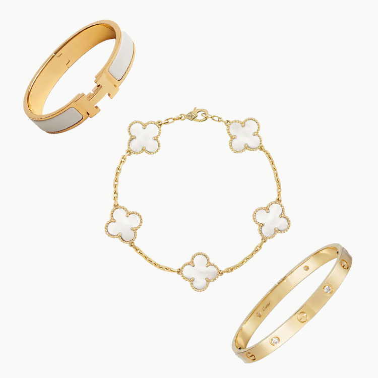 3‑Piece Icon Stack – Yellow Gold Clover & Diamonds