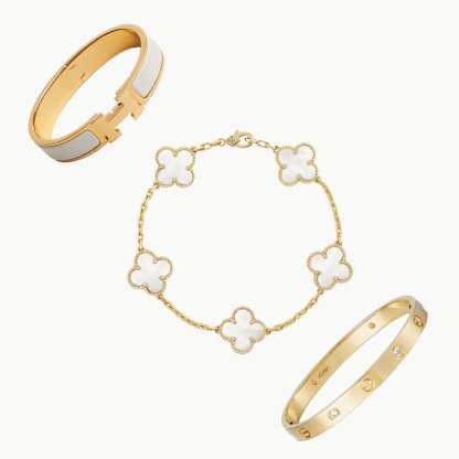 3‑Piece Icon Stack – Yellow Gold Clover & Diamonds