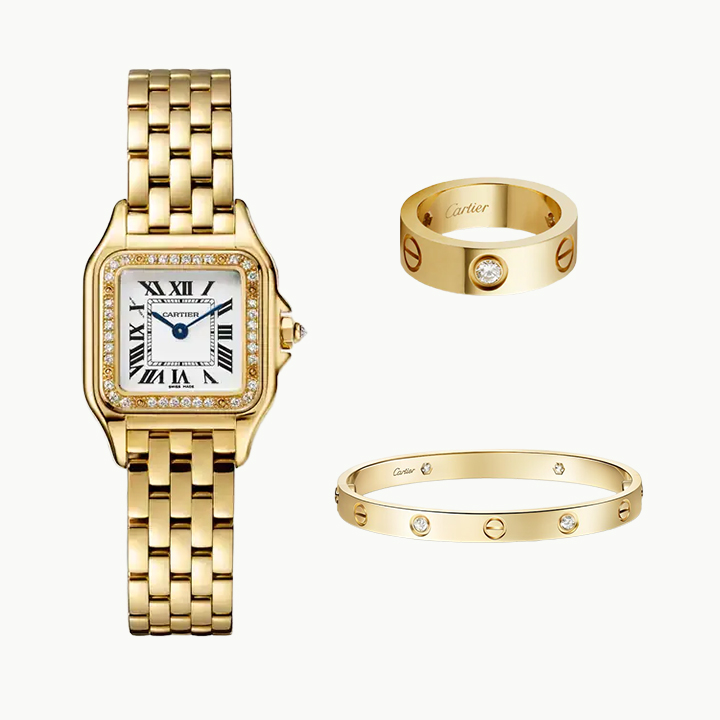 3‑Piece Carthttier Stack –Panthère, Yellow Gold, Diamonds