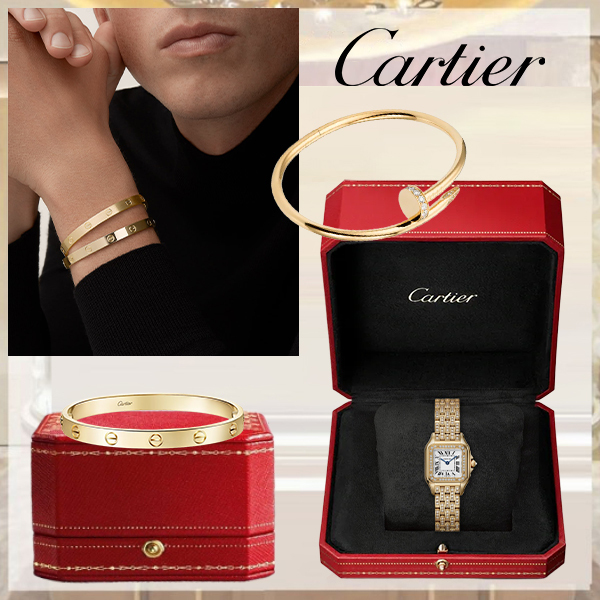 3‑Piece Carthttier Stack –Panthère, Yellow Gold, Love & Clou Diamonds