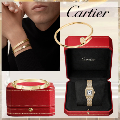3‑Piece Carthttier Stack –Panthère, Yellow Gold, Love & Clou Diamonds