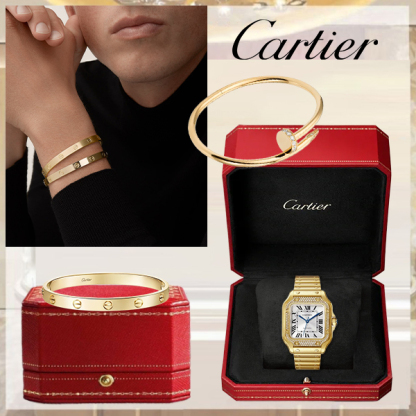 3‑Piece Carthttier Stack –Santos De, Yellow Gold, Love & Clou Diamonds